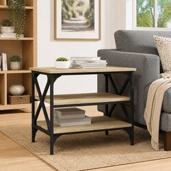 Side Table Brown Engineered Wood Industrial Style Living Room Storage Accent
