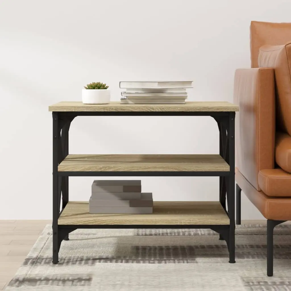 Brown Industrial Style Side Table with Engineered Wood and Storage Function for Living Room 55x38x45cm
