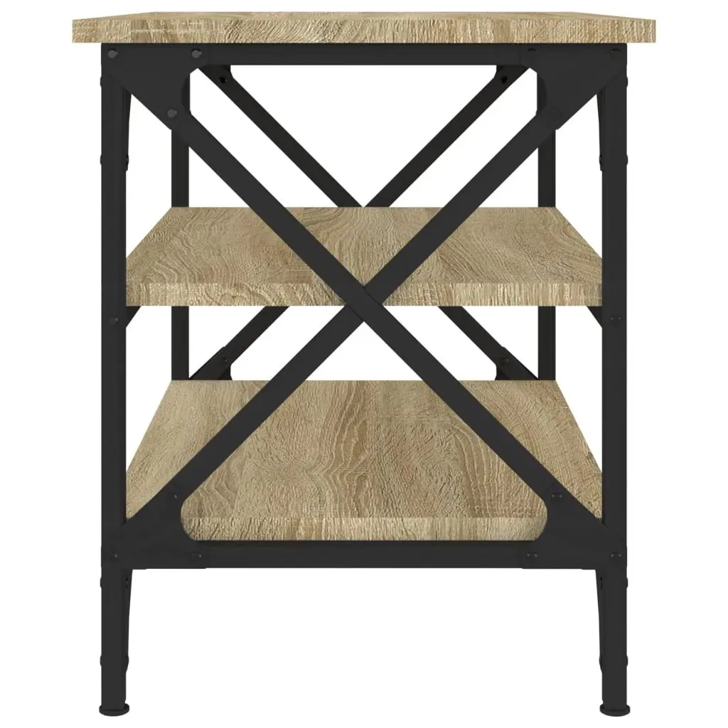 Brown Industrial Style Side Table with Engineered Wood and Storage Function for Living Room 55x38x45cm