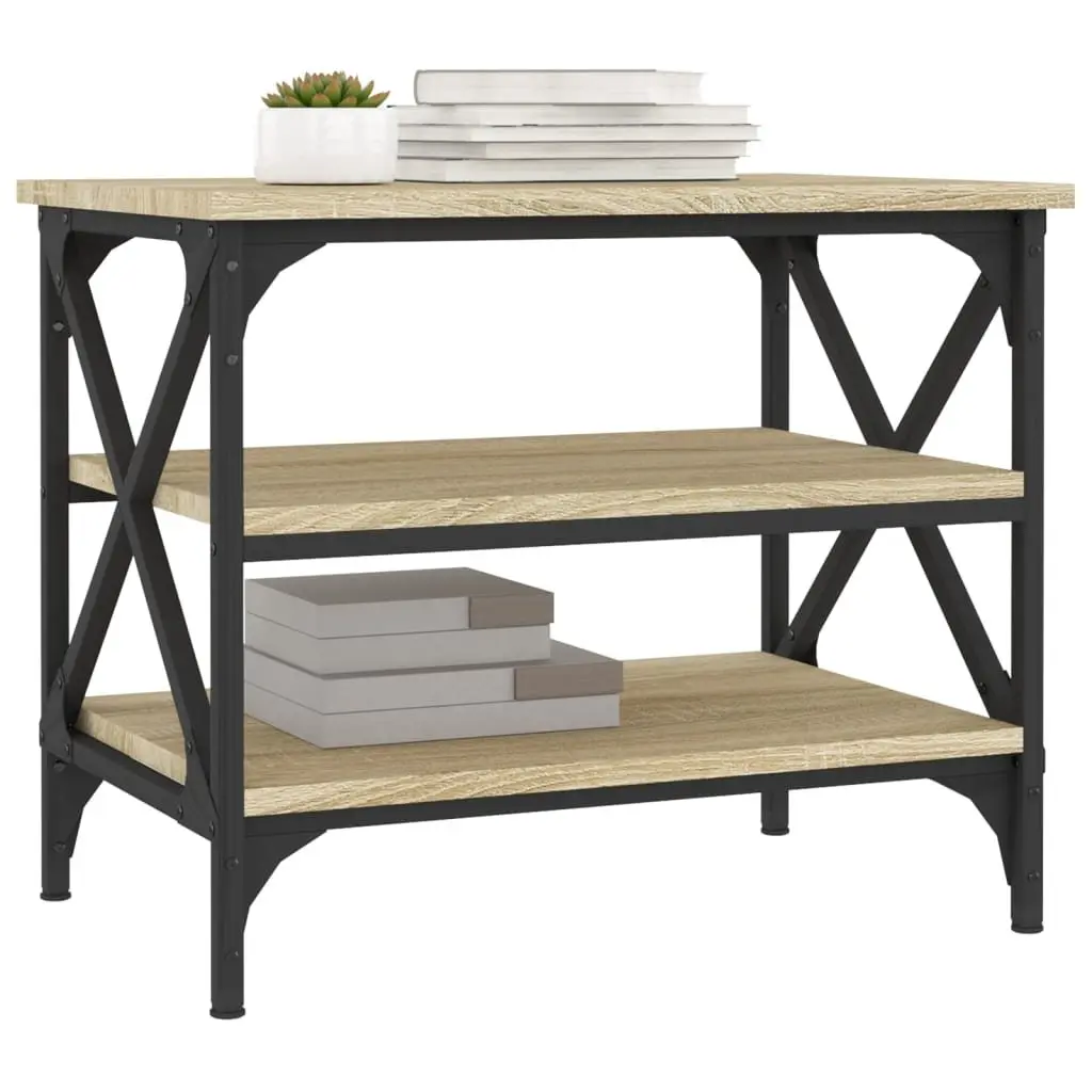 Brown Industrial Style Side Table with Engineered Wood and Storage Function for Living Room 55x38x45cm
