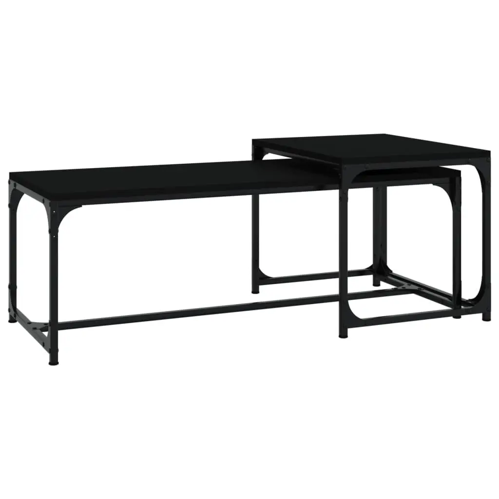 Coffee Tables Black 2 pcs Industrial Storage Steel Frame Adjustable Legs