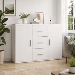 White Sideboard Storage Cabinet 91x29.5x65cm Engineered Wood Buffet 2 Doors 3