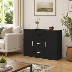 Black Sideboard Cabinet with 2 Doors and 3 Drawers