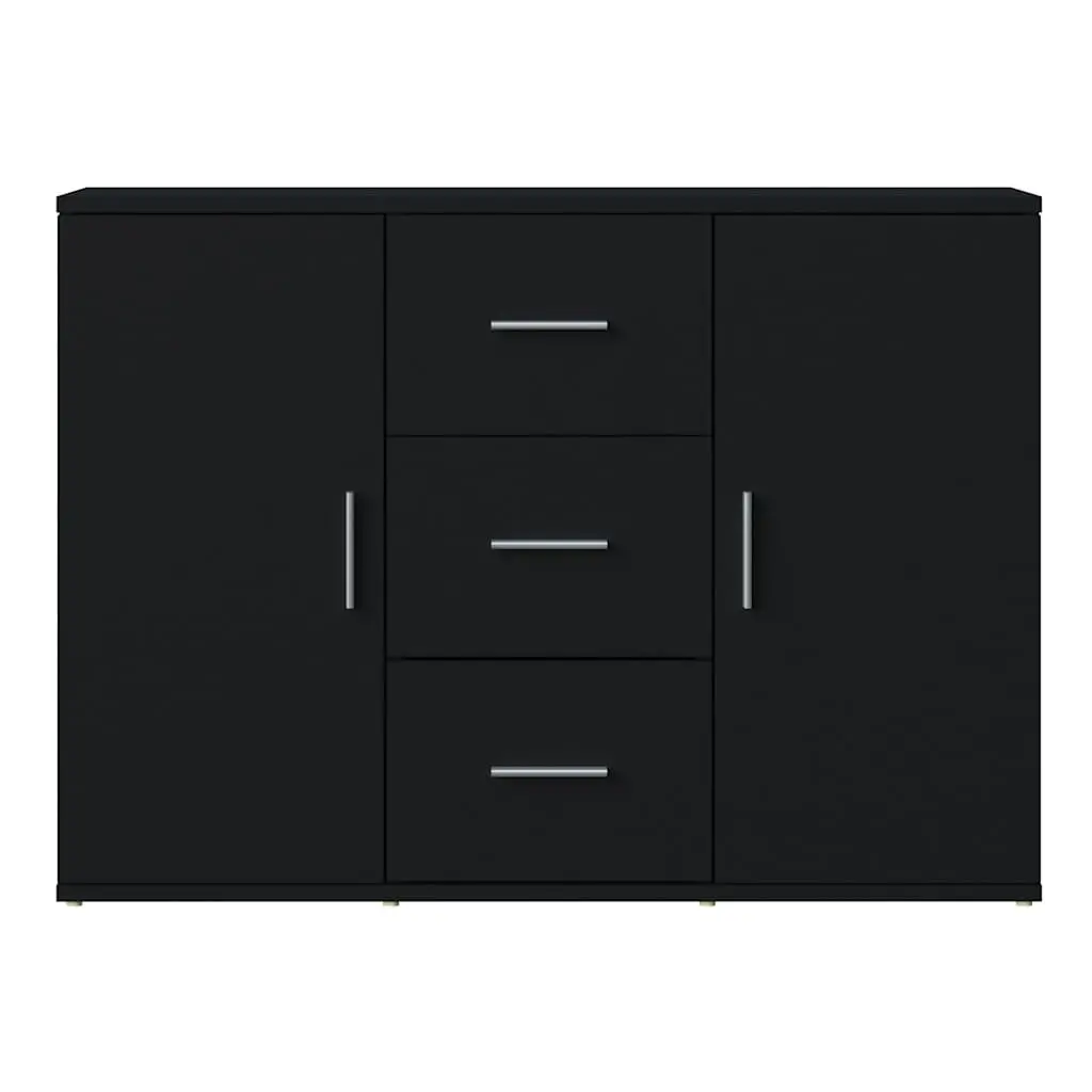 Sideboard Cabinet Black Engineered Wood 2 Doors 3 Drawers Storage Buffet