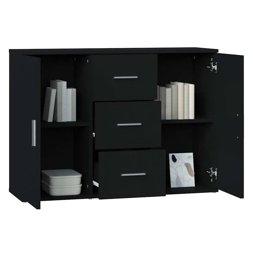 Sideboard Cabinet Black Engineered Wood 2 Doors 3 Drawers Storage Buffet