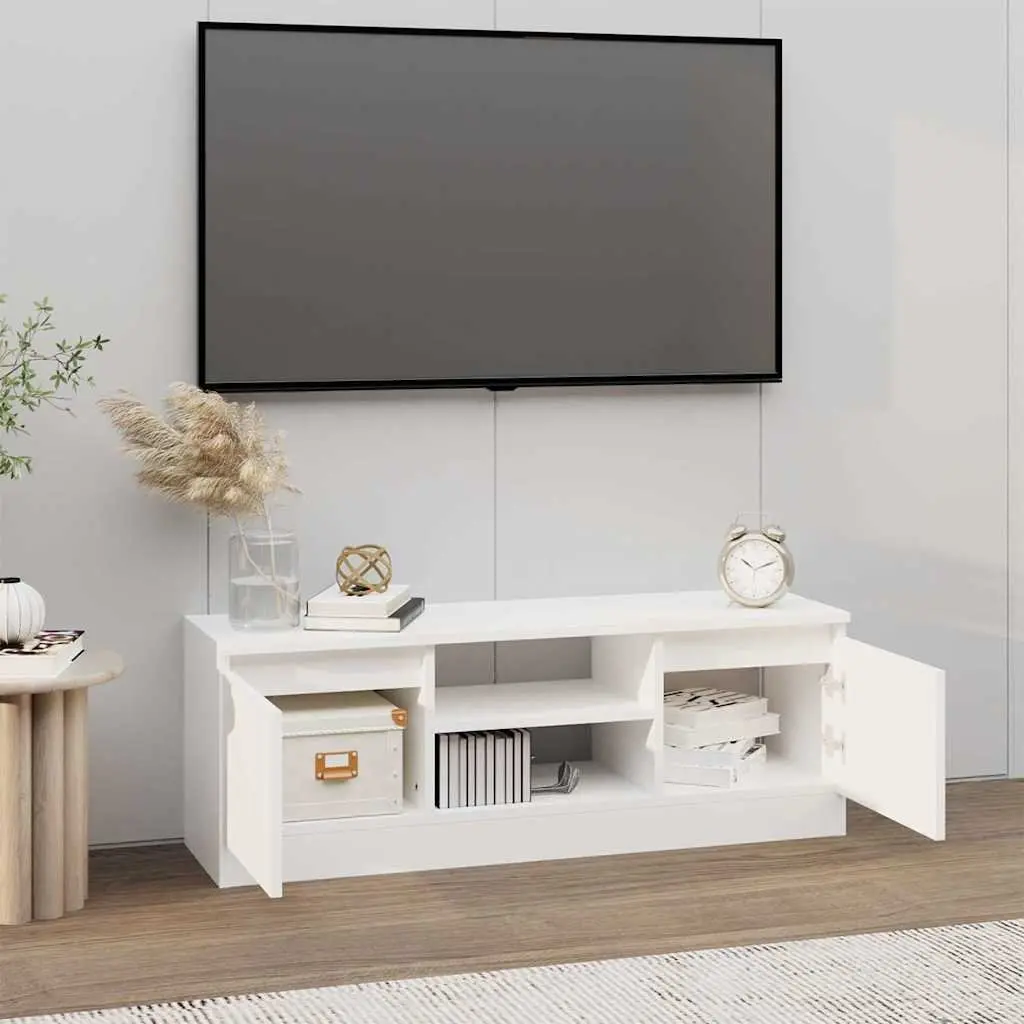 White TV Cabinet with Door for Media Storage