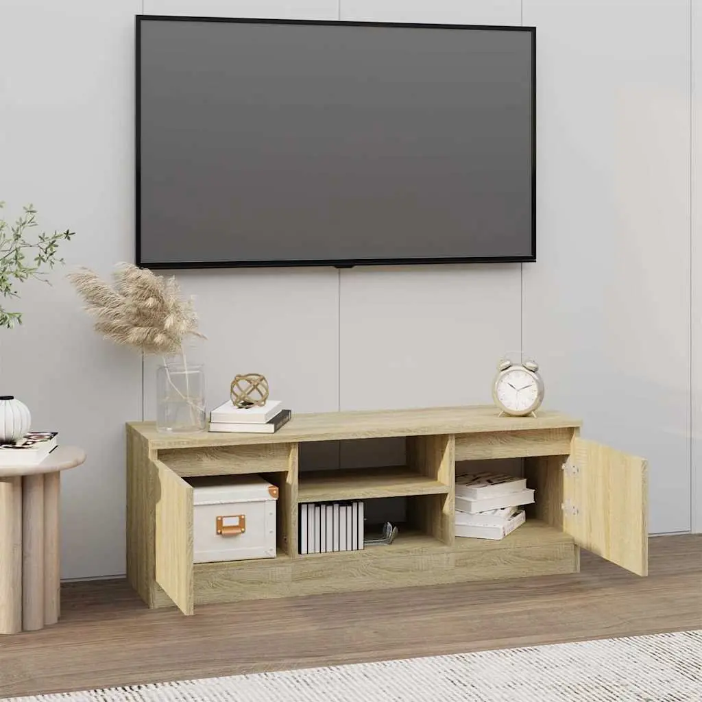 TV Cabinet Brown Engineered Wood 2 Compartments Shelves Storage Unit