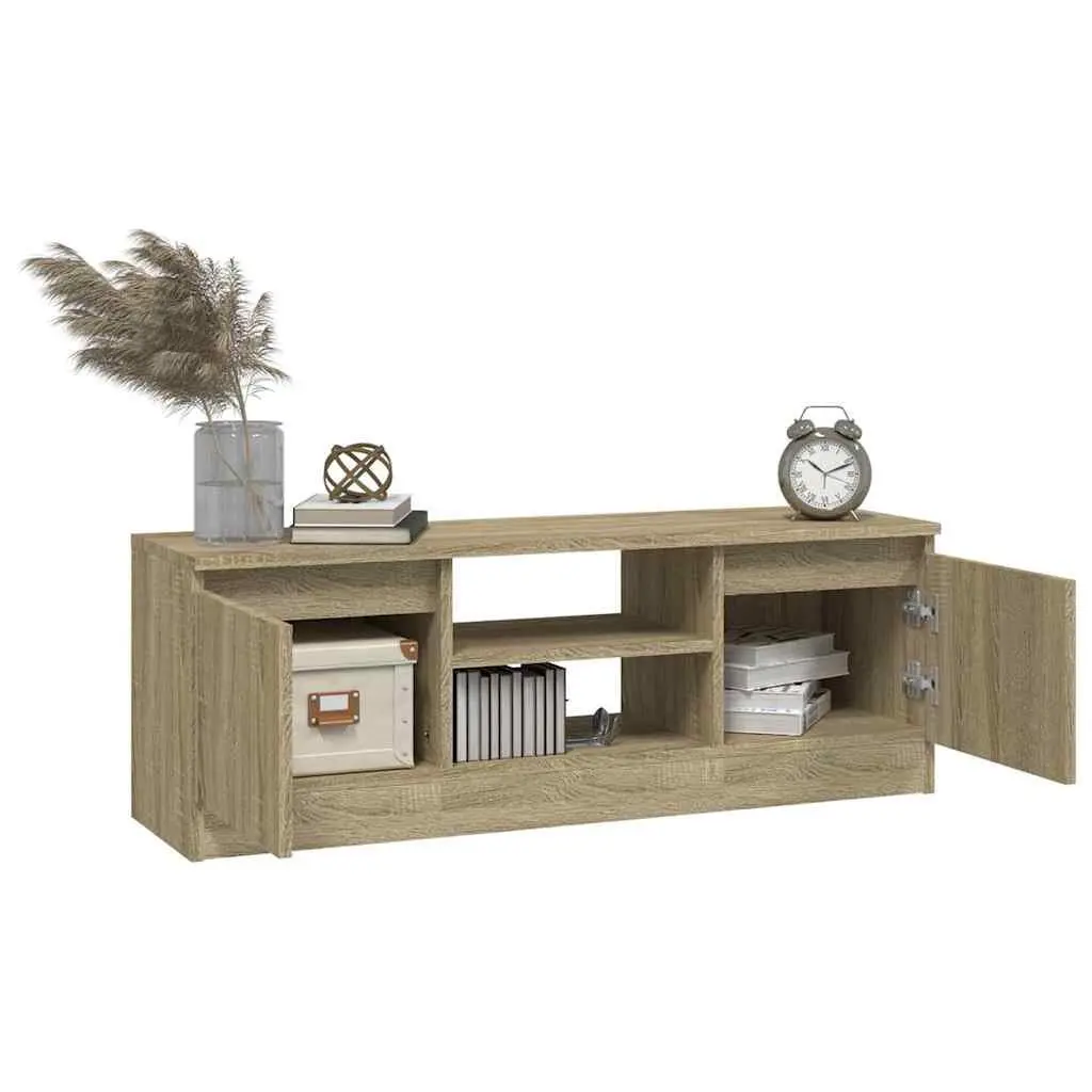TV Cabinet Brown Engineered Wood 2 Compartments Shelves Storage Unit