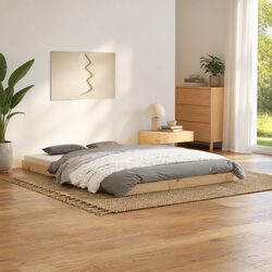 Compact and Sturdy Pine Bed Frame 135x190 cm in Brown