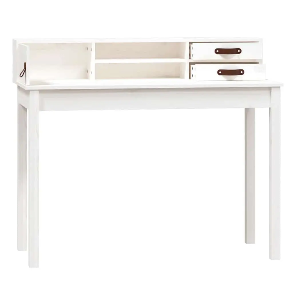 Office Desk White Solid Pine Wood Compact Storage