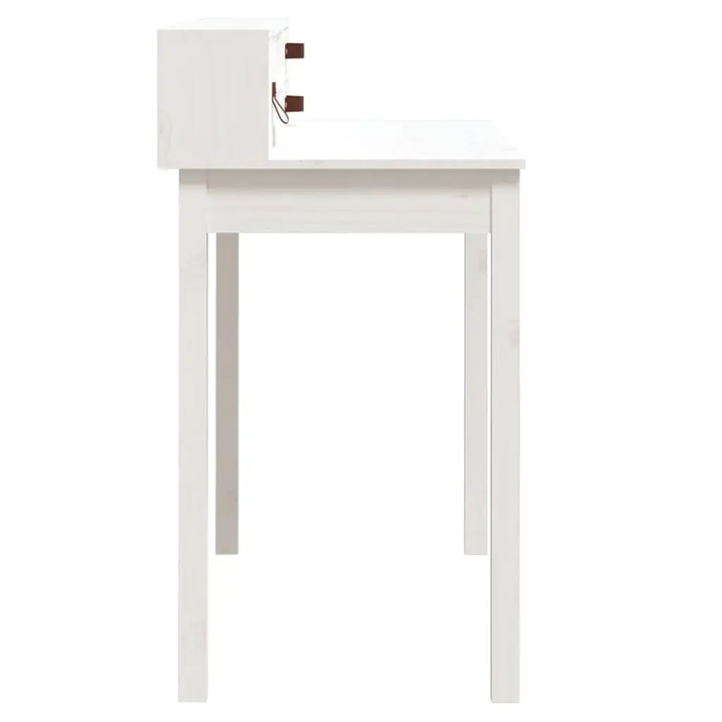 Office Desk White Solid Pine Wood Compact Storage