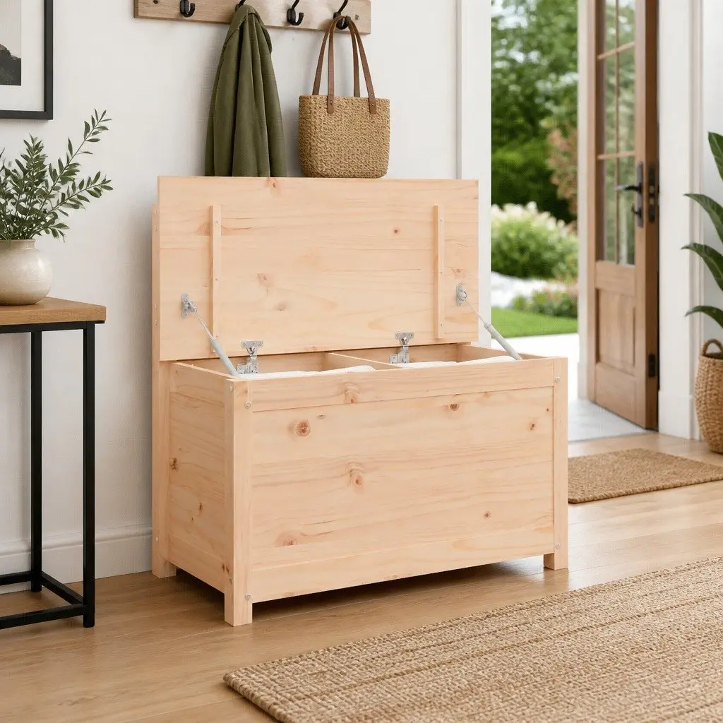 Brown Wooden Bench with Storage Compartment