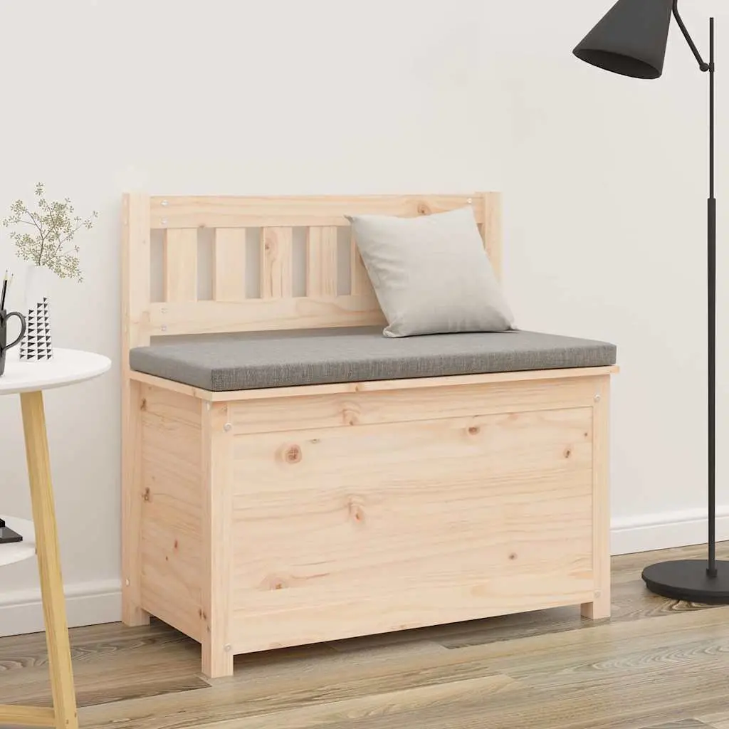 Wooden Bench Brown Solid Pine Wood Storage with Backrest