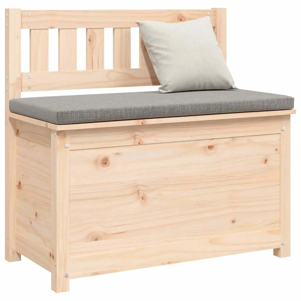 Wooden Bench Brown Solid Pine Wood Storage with Backrest