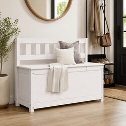 Compact White Wooden Bench with Practical Storage