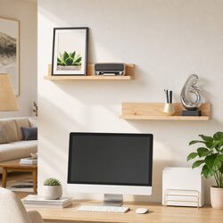 Wall Shelves 2 pcs Solid Pine Wood Floating Storage Display Shelving Brown