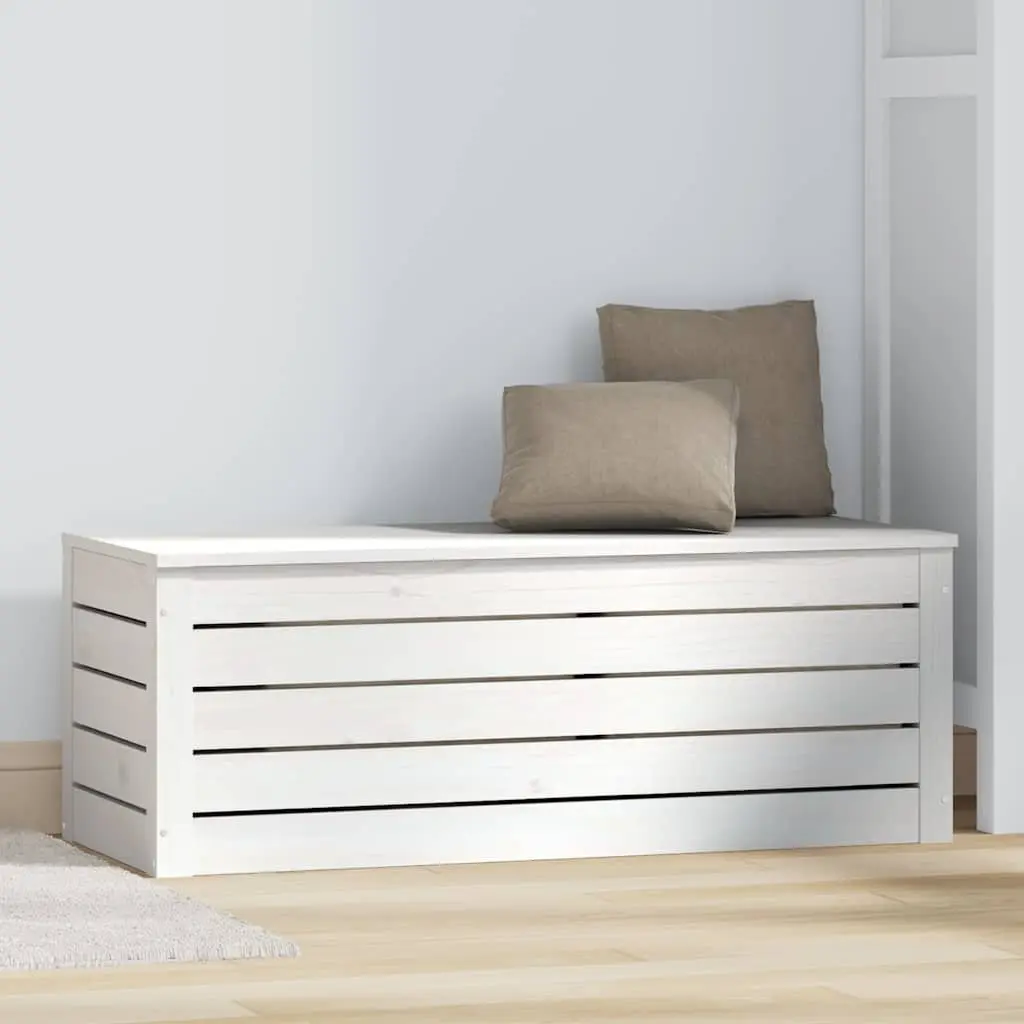 Storage Box White 89x36.5x33 cm Solid Pine Wood Chest Organiser with Hinged Lid
