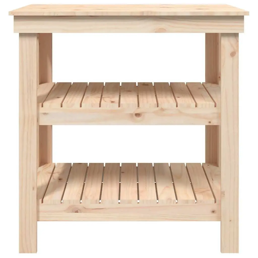 Wooden Work Bench Brown Solid Pine Wood Multiple Shelves