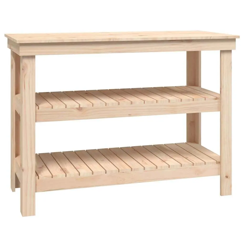 Work Bench Brown Solid Wood Pine 110.5x50x80cm Storage Table with Shelves