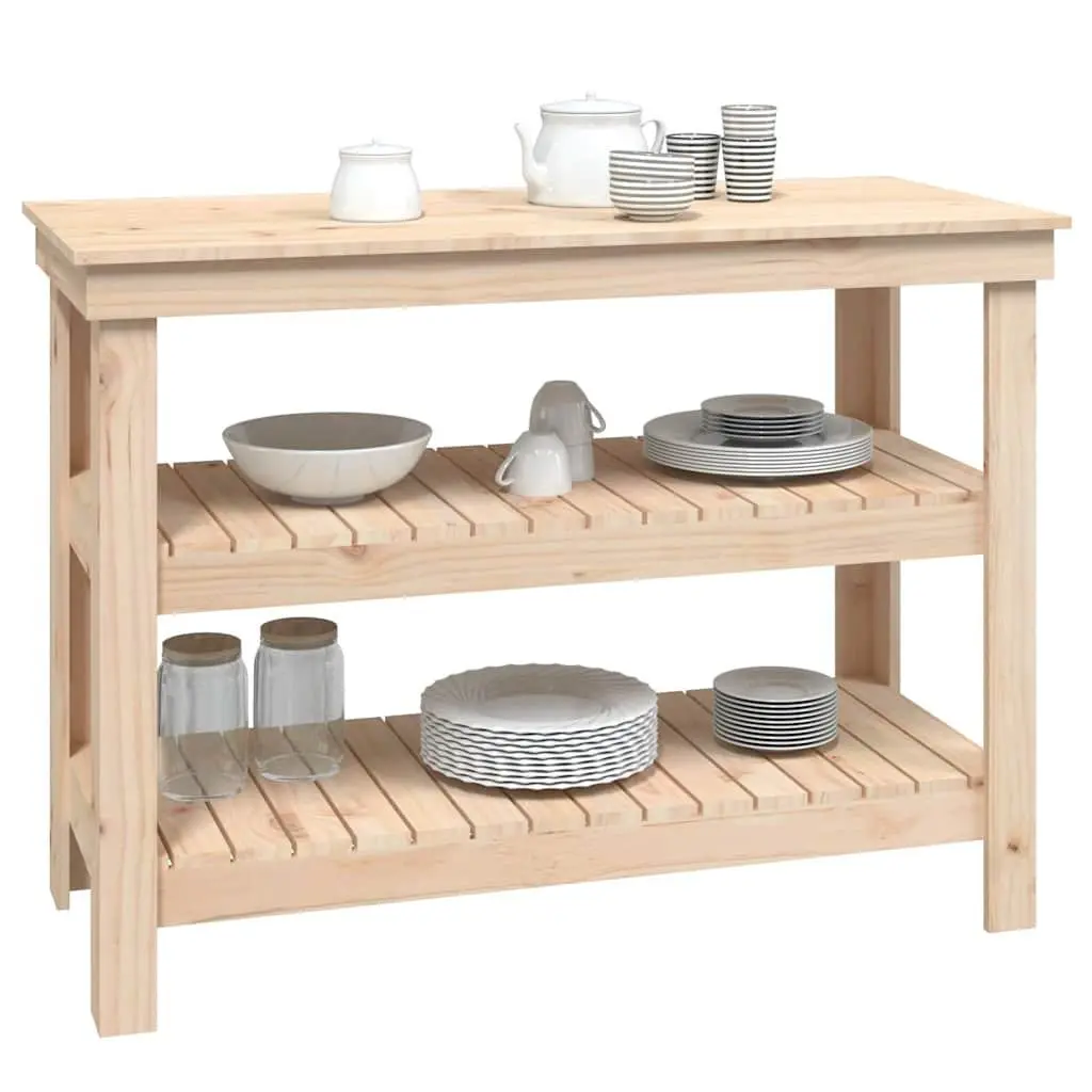 Work Bench Brown Solid Wood Pine 110.5x50x80cm Storage Table with Shelves