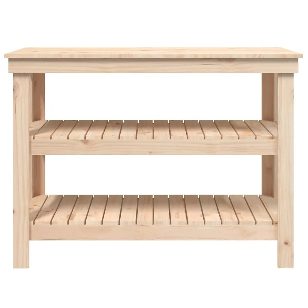 Work Bench Brown Solid Wood Pine 110.5x50x80cm Storage Table with Shelves