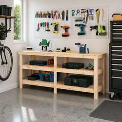 Work Bench Solid Wood Pine 181x50x80 cm Storage Shelves Garage Workshop Table