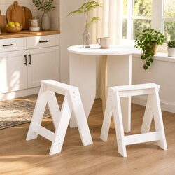 Concise White Wooden Bar Stools - 2 Piece Set