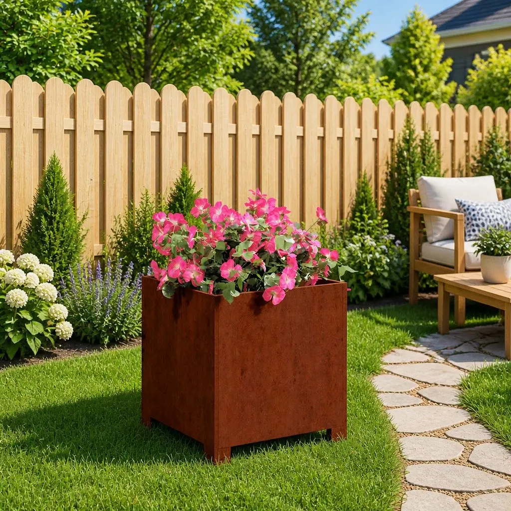 Planter Corten Steel Brown 30cm Sturdy Legs Durable Weathering Steel Outdoor Garden Decoration