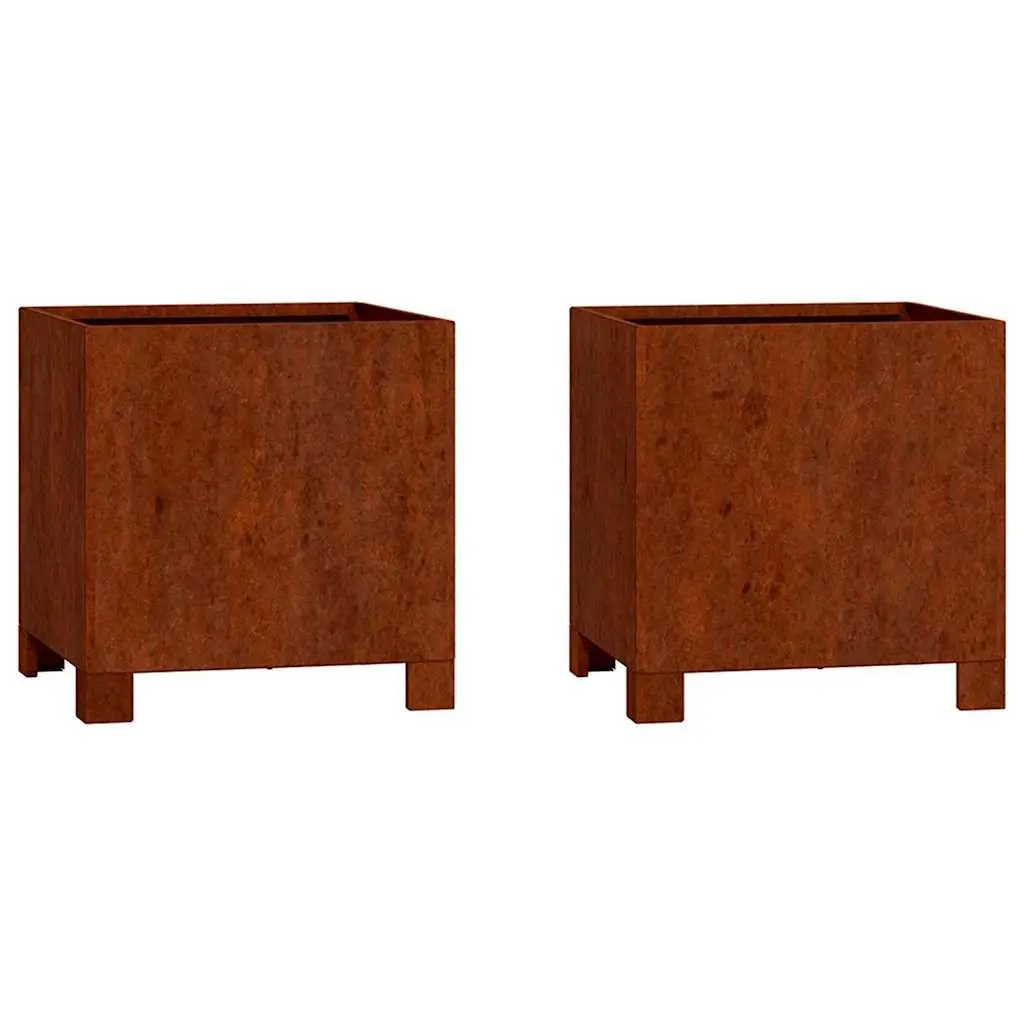 Planters with Legs Brown 30x30x30 cm Durable Corten Steel Outdoor Raised Flower Box Set of 2