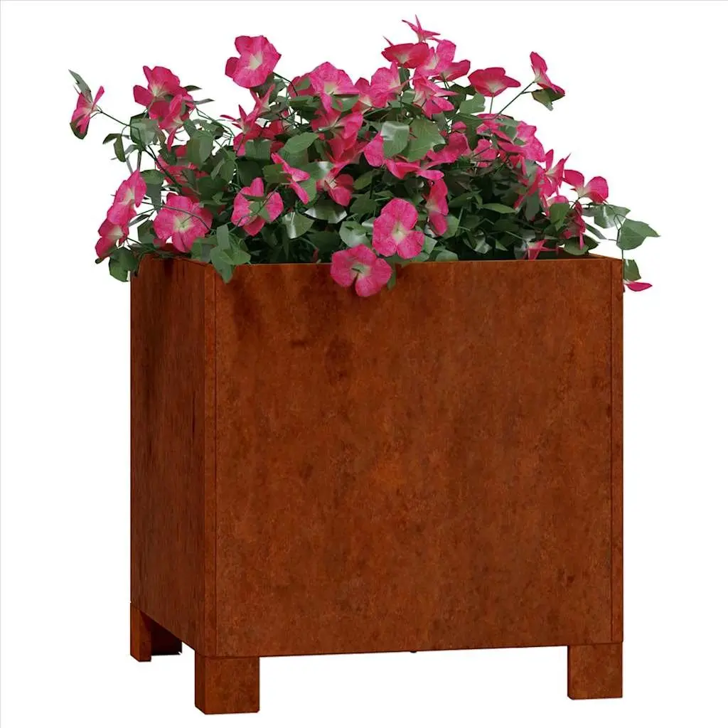 Planters with Legs Brown 30x30x30 cm Durable Corten Steel Outdoor Raised Flower Box Set of 2