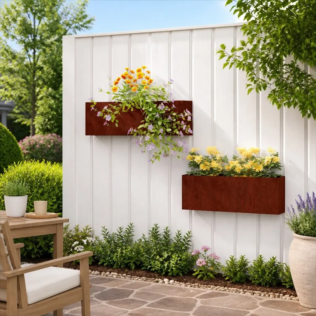 Wall Planters Brown Corten Steel 2 Piece Durable Outdoor Decoration for Garden Balcony Patio