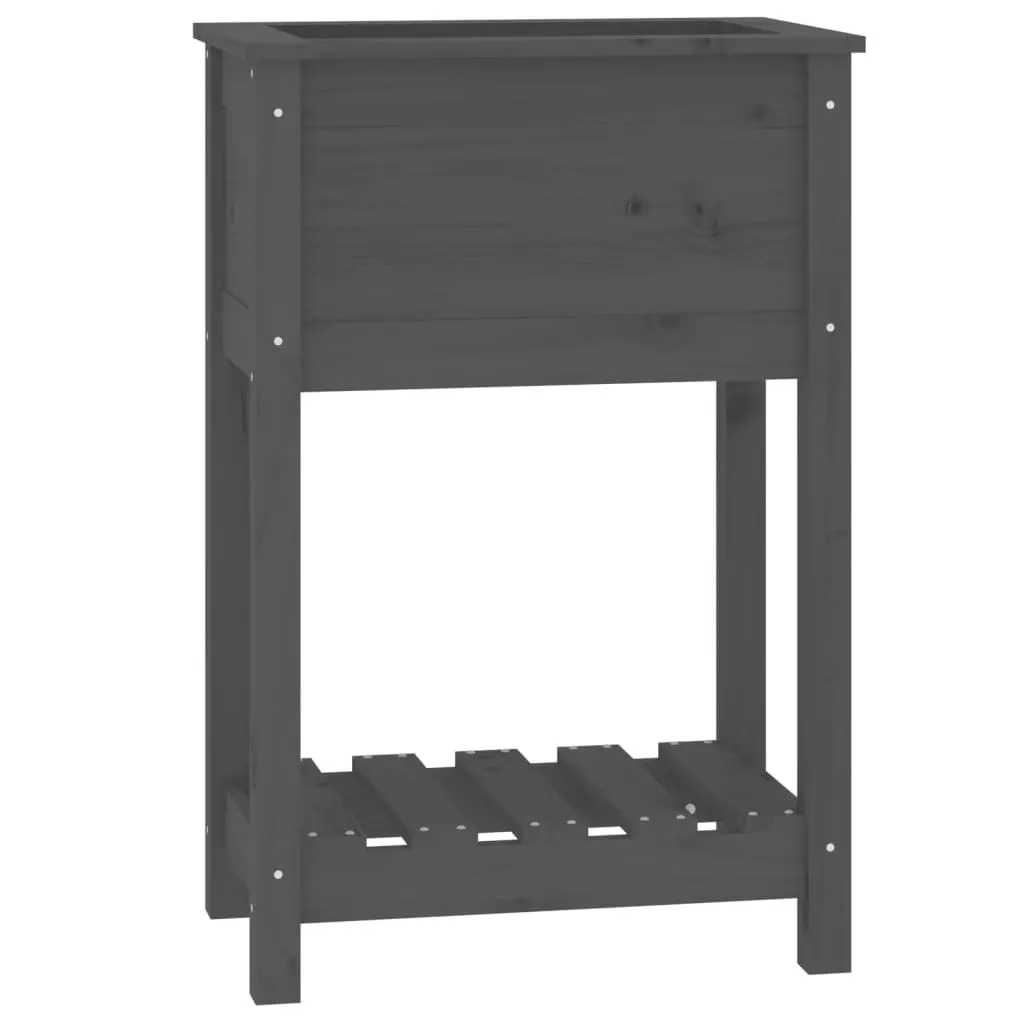 Raised Garden Flower Box Grey Wooden Planter with Shelf Solid Pine Ergonomic Height 54 x 34.5 x 81 cm
