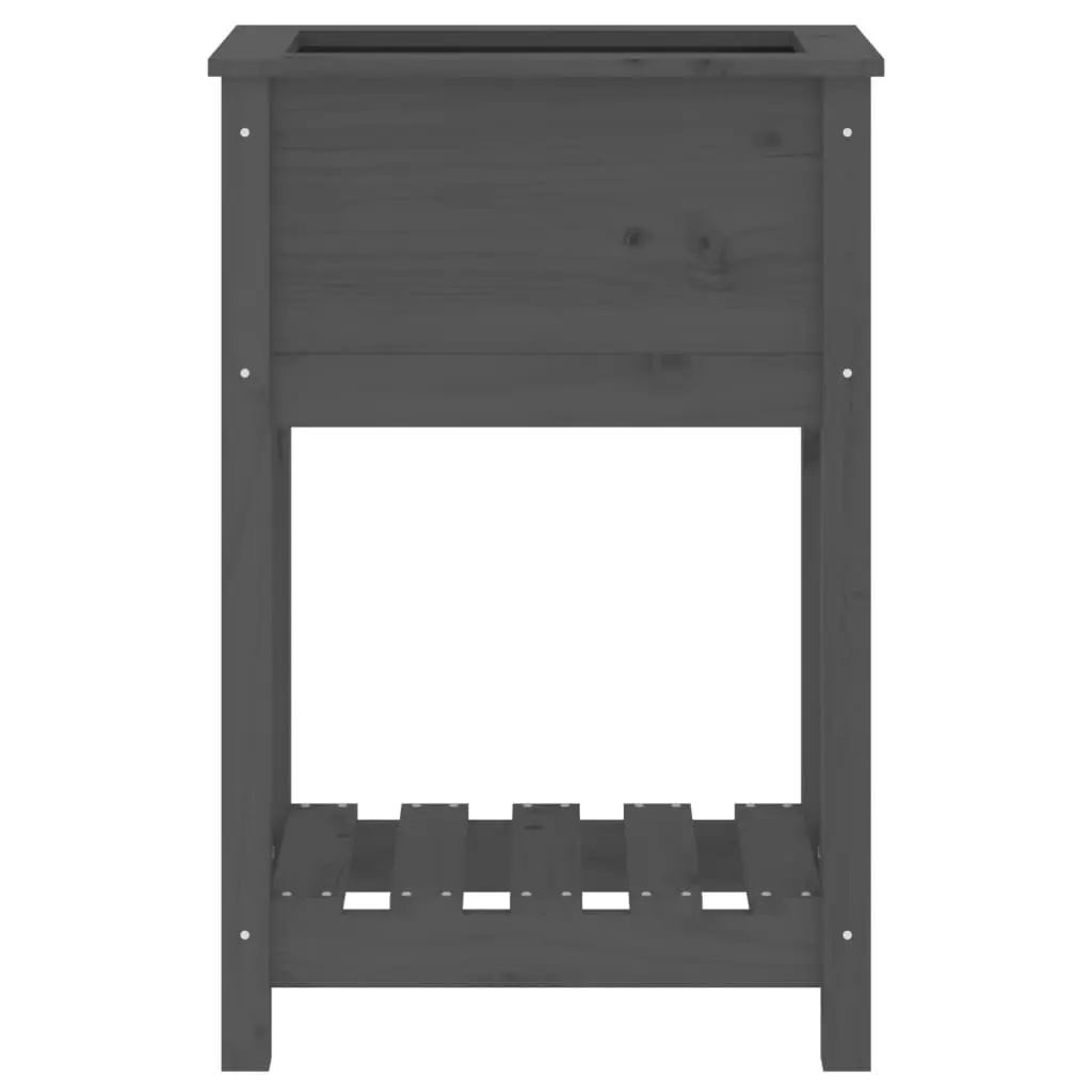 Raised Garden Flower Box Grey Wooden Planter with Shelf Solid Pine Ergonomic Height 54 x 34.5 x 81 cm