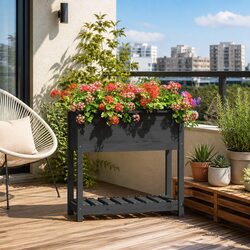 Efficient Grey Wooden Garden Planter with Shelf