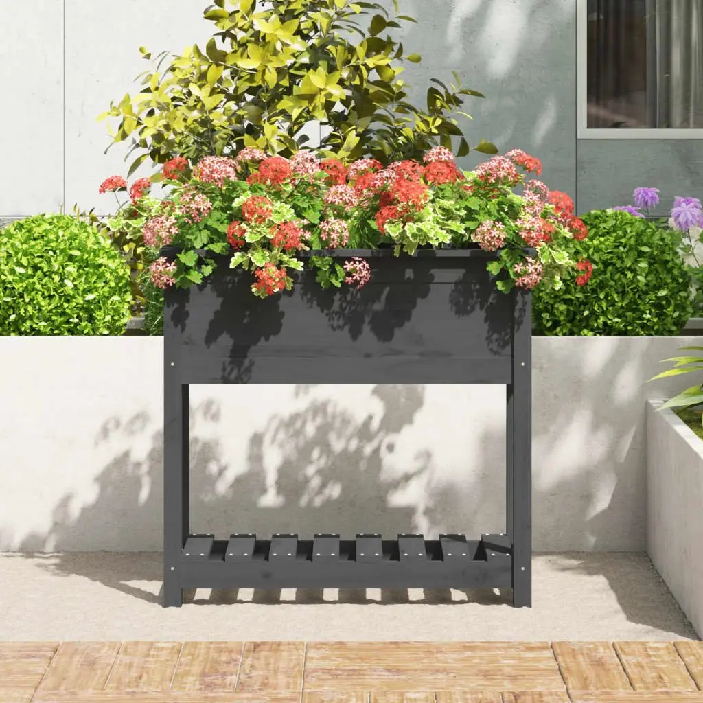 Wooden Garden Planter Grey 82.5 x 34.5 x 81 cm Raised Bed with Shelf Storage
