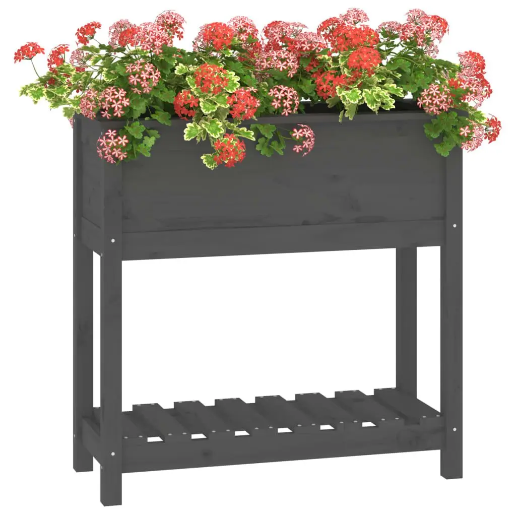 Wooden Garden Planter Grey 82.5 x 34.5 x 81 cm Raised Bed with Shelf Storage