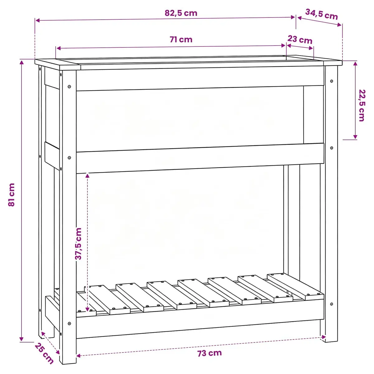 Wooden Garden Planter Grey 82.5 x 34.5 x 81 cm Raised Bed with Shelf Storage
