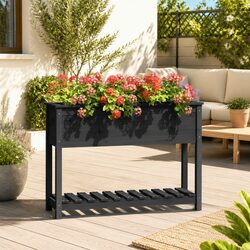 Concise Wooden Planter with Grey Finish and Shelf