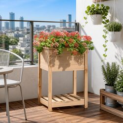 Compact and Functional Wooden Planter with Shelf 54x54x81cm