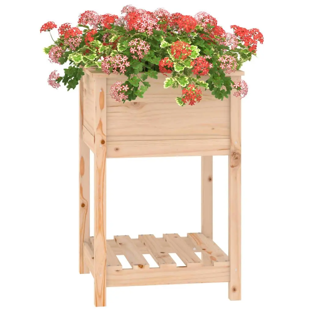 Wooden Planter Brown 54x54x81cm Raised Flower Bed with Shelf