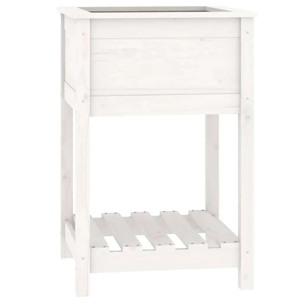 Wooden Planter White 54x54x81cm Raised Garden Flower Pot with Shelf