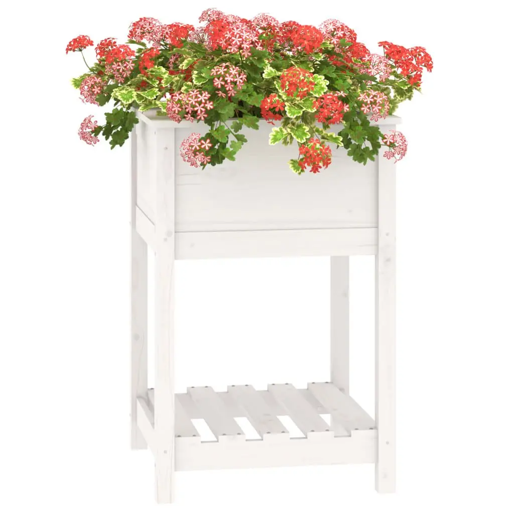 Wooden Planter White 54x54x81cm Raised Garden Flower Pot with Shelf