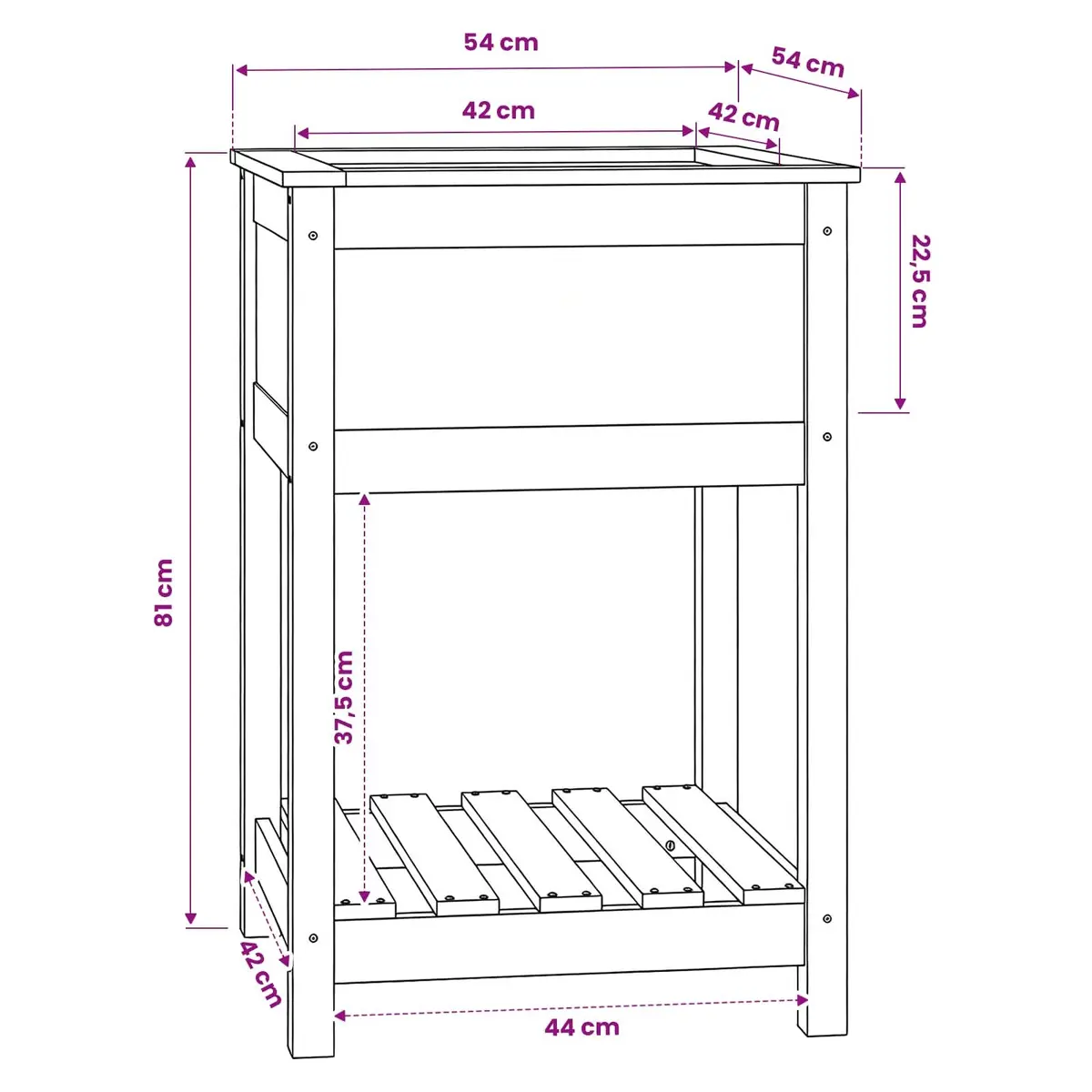 Wooden Planter White 54x54x81cm Raised Garden Flower Pot with Shelf