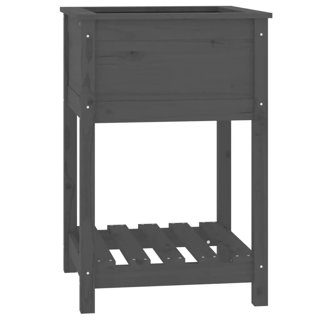Wooden Planter Grey Solid Pine Raised Bed with Shelf
