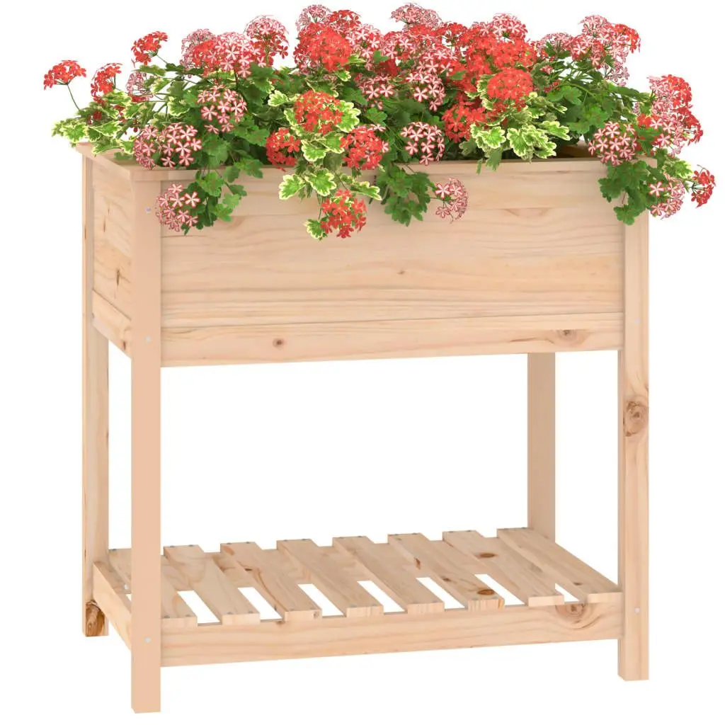 Raised Wooden Planter Brown 82.5x54x81 cm Solid Pine Ergonomic Height with Shelf