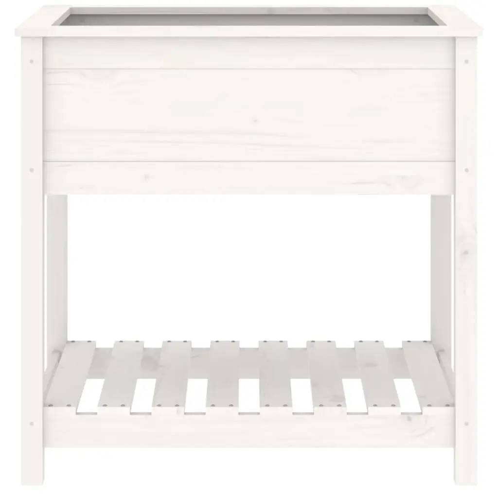 Wooden Planter with Shelf White Garden Raised Bed Flower Box Storage