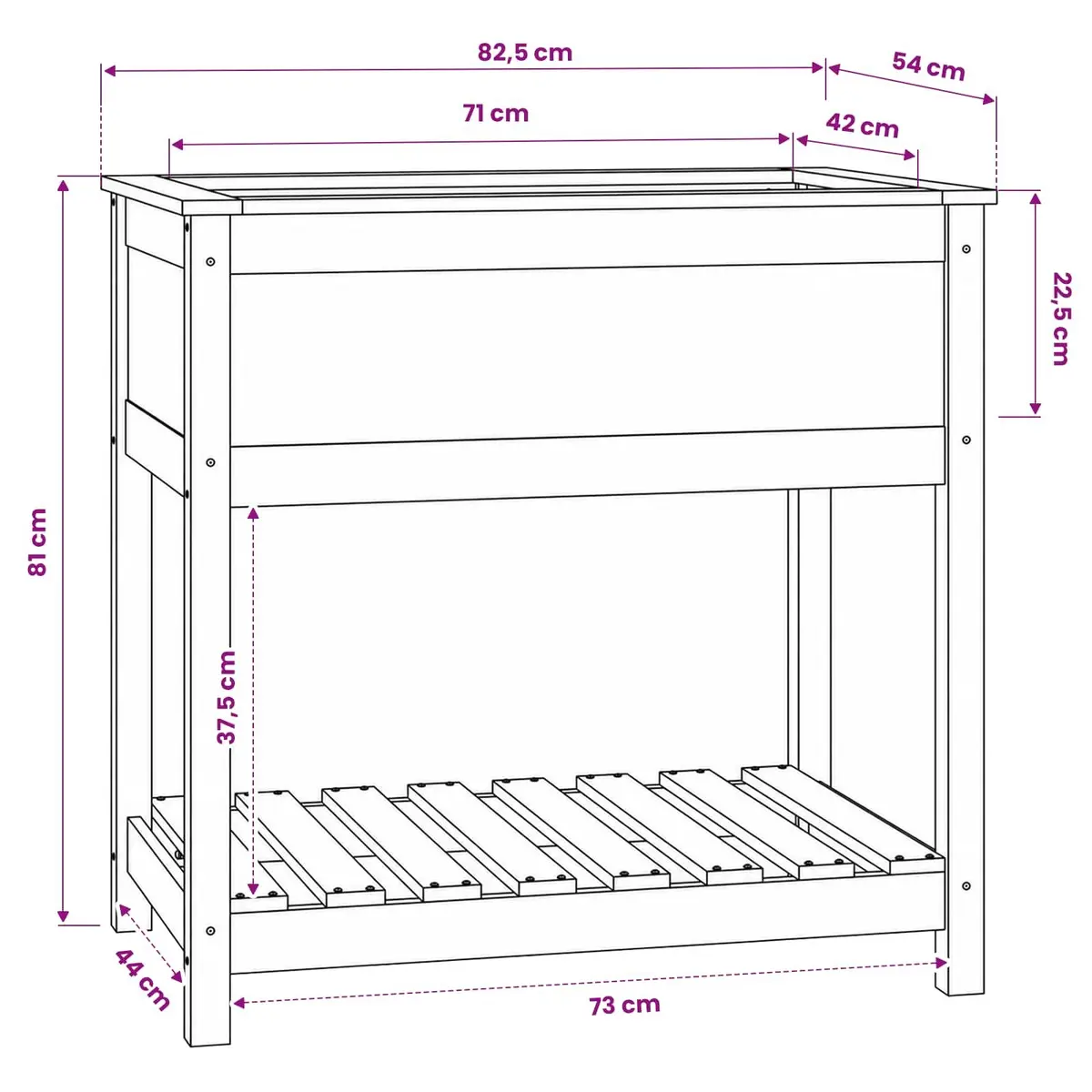 Wooden Planter with Shelf White Garden Raised Bed Flower Box Storage
