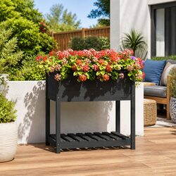Compact Wooden Planter Box with Shelf for Easy Gardening