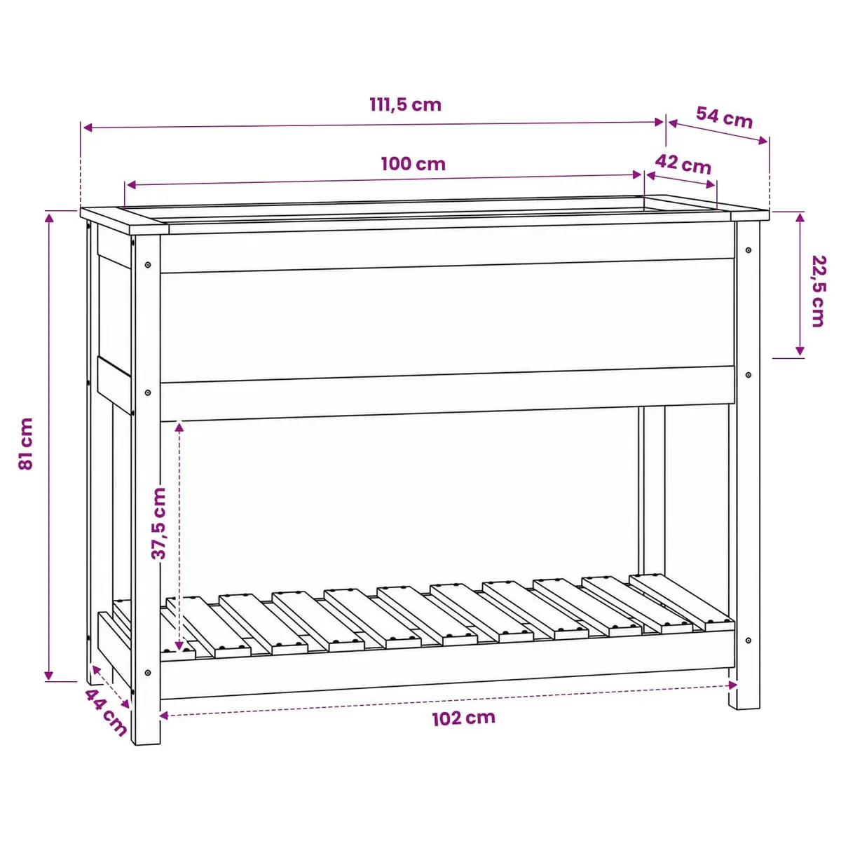 Wooden Planter Brown Solid Pine Raised Bed with Integrated Shelf for Garden and Plant Storage