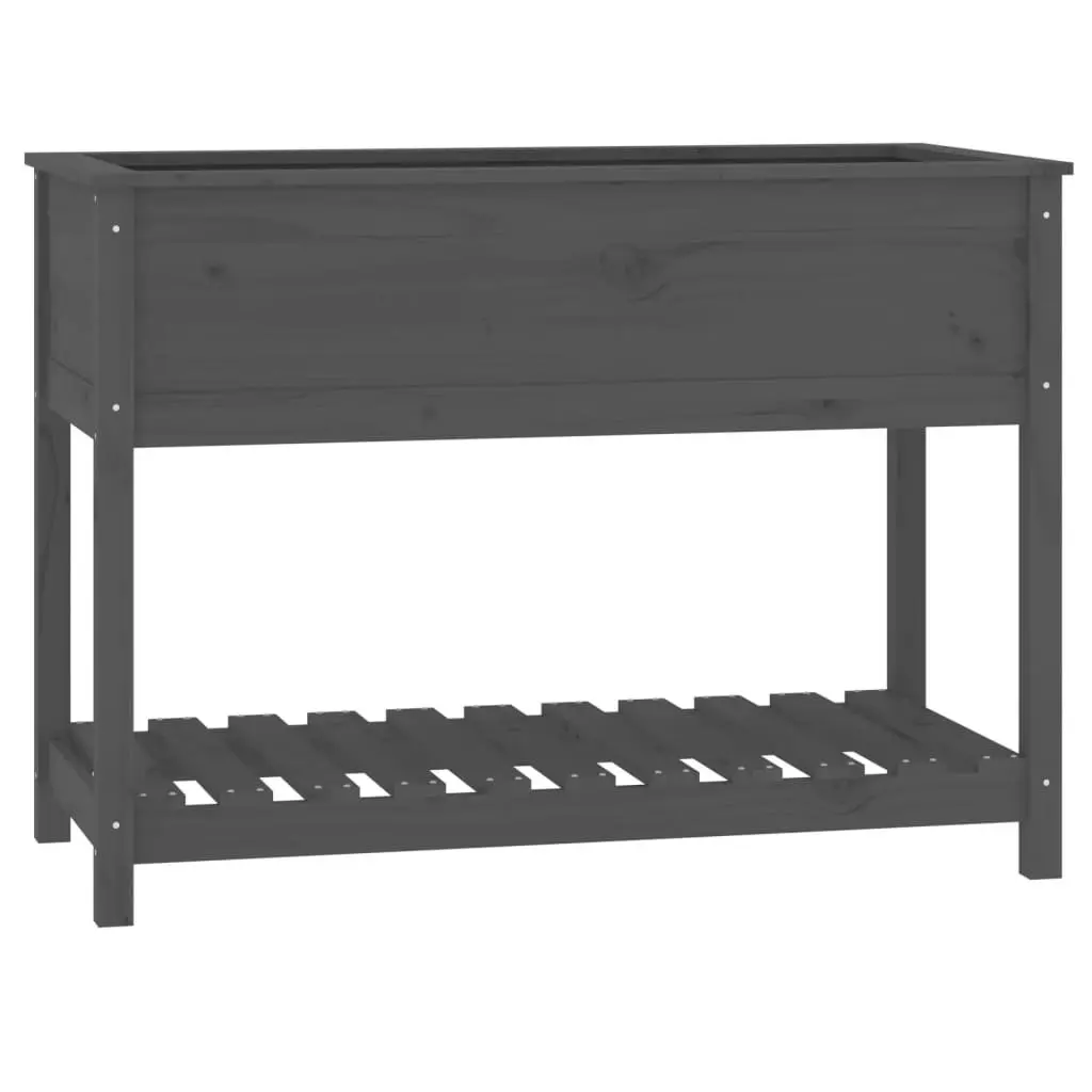 Wooden Garden Planter with Shelf Storage Grey Raised Flower Box Bed